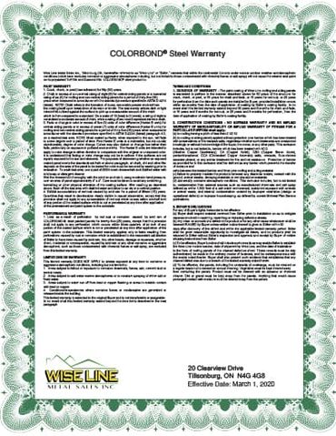 COLORBOND Metal Warranty — cover